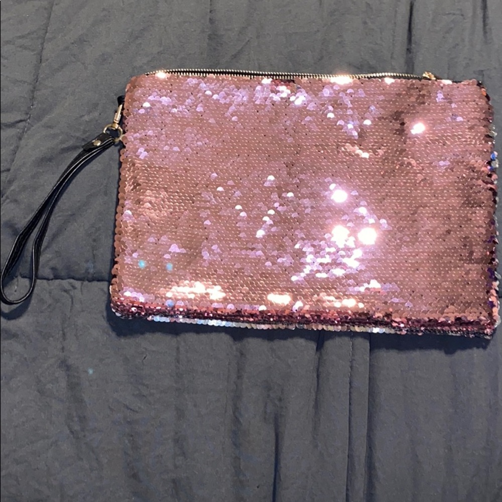 pink sequin bag, changes to silver.